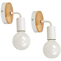 YUENSLIGHTING 2 Pack moderno creativo de madera de época de hierro forjado lámpara de pared E27 40W de montaje en pared…
